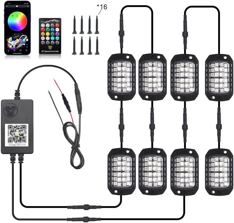 Goodream RGB Rock Lights, 8 Pods 36 LEDs SMD Chips Super Bright App Control Underglow Neon Light Exterior Chassis Wheel Well Glow Kit for Off Road Cars Trucks Jeep SUV UTV ATV RZR Golf Cart - Image 2